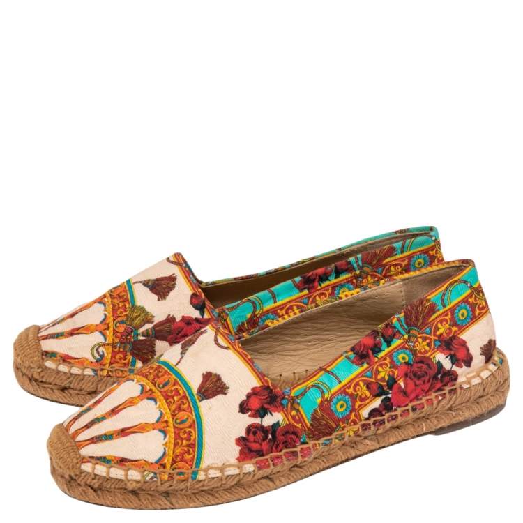 Pre Owned Dolce & Gabbana Multicolor Printed Canvas Espadrille Flats Size 37