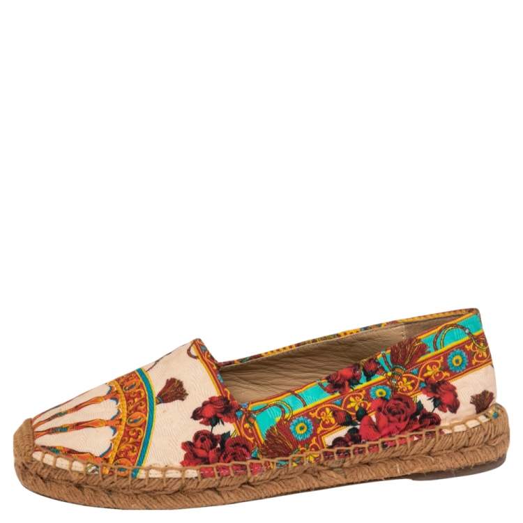 Pre Owned Dolce & Gabbana Multicolor Printed Canvas Espadrille Flats Size 37