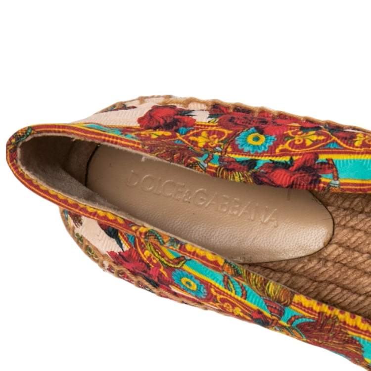 Pre Owned Dolce & Gabbana Multicolor Printed Canvas Espadrille Flats Size 37