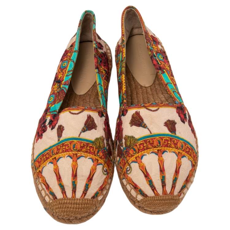 Pre Owned Dolce & Gabbana Multicolor Printed Canvas Espadrille Flats Size 37