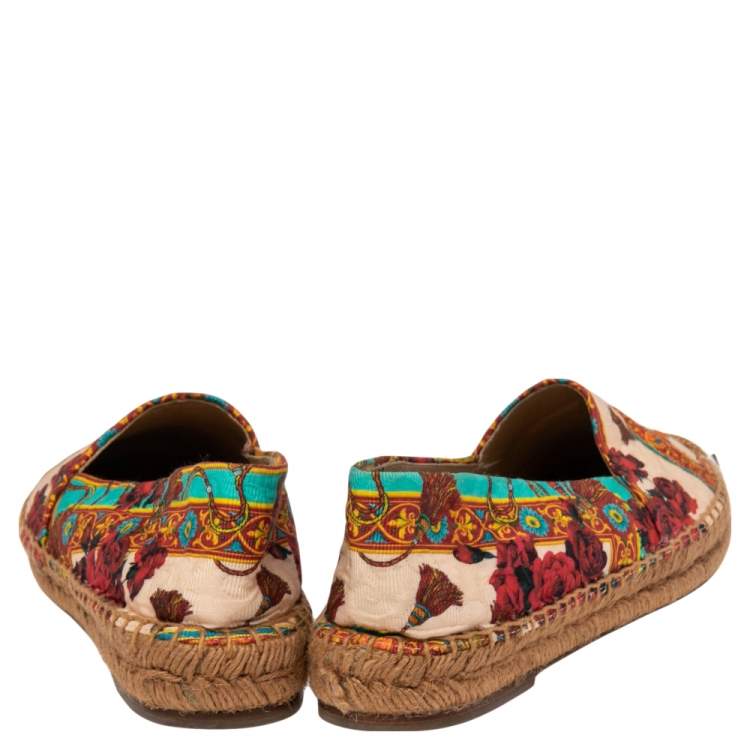 Pre Owned Dolce & Gabbana Multicolor Printed Canvas Espadrille Flats Size 37