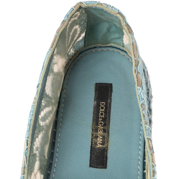مملوكة مسبقًا Dolce & Gabbana Blue Floral Lace And Mesh Espadrille Flats Size 38