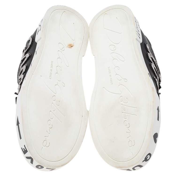 مملوكة مسبقًا Dolce & Gabbana Black Leather Love Patch And Graffiti Low Top Sneakers Size 36.5