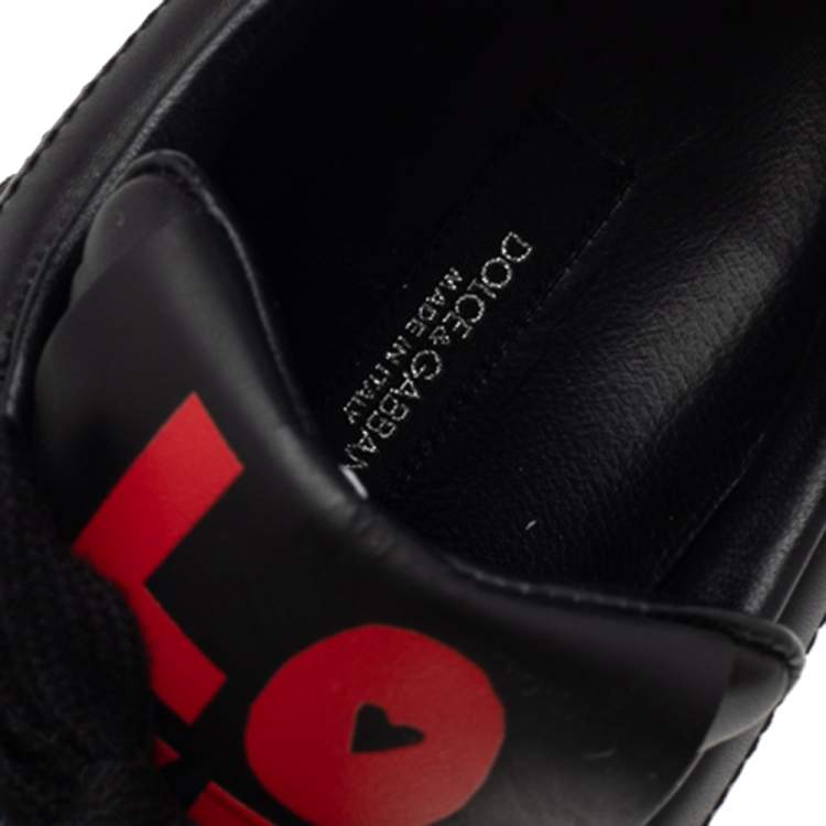 مملوكة مسبقًا Dolce & Gabbana Black Leather Love Patch And Graffiti Low Top Sneakers Size 36.5
