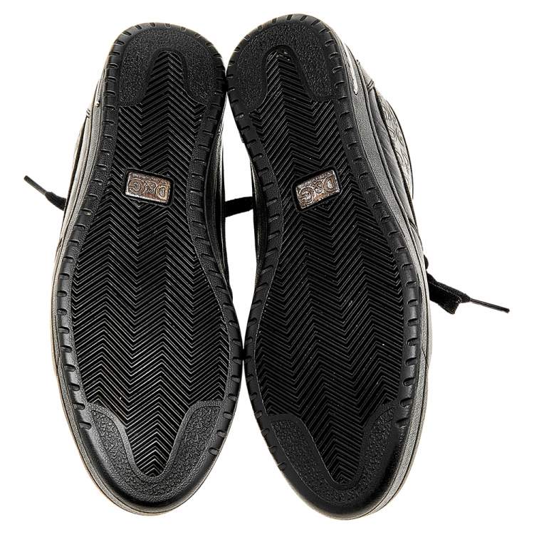 Pre Owned Dolce & Gabbana Black Leather Monogram Embossed Low Top Sneakers Size 38