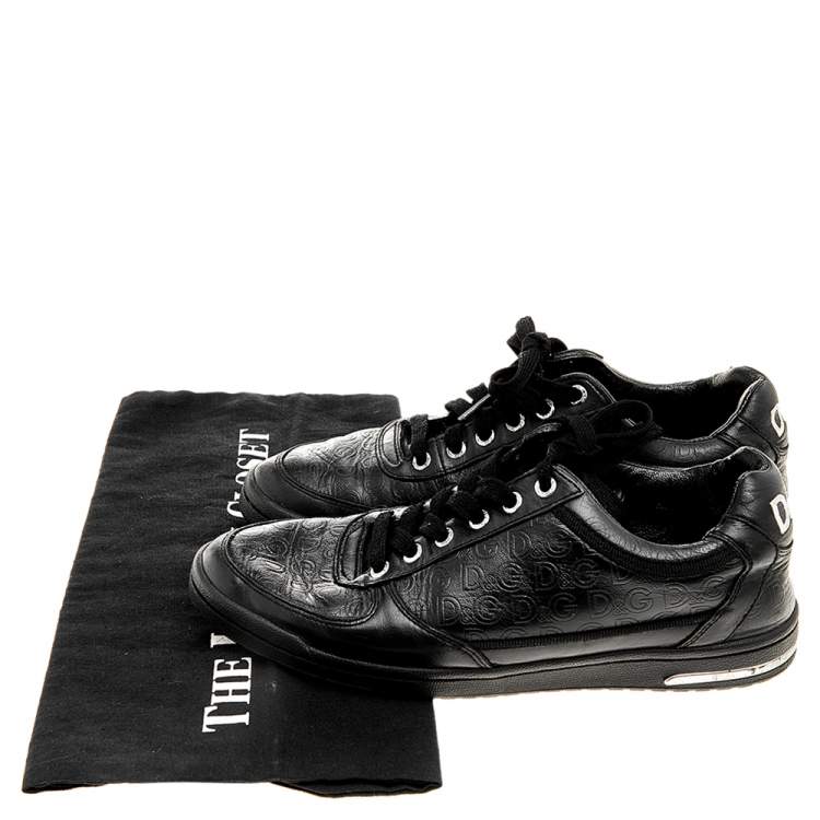 Pre Owned Dolce & Gabbana Black Leather Monogram Embossed Low Top Sneakers Size 38