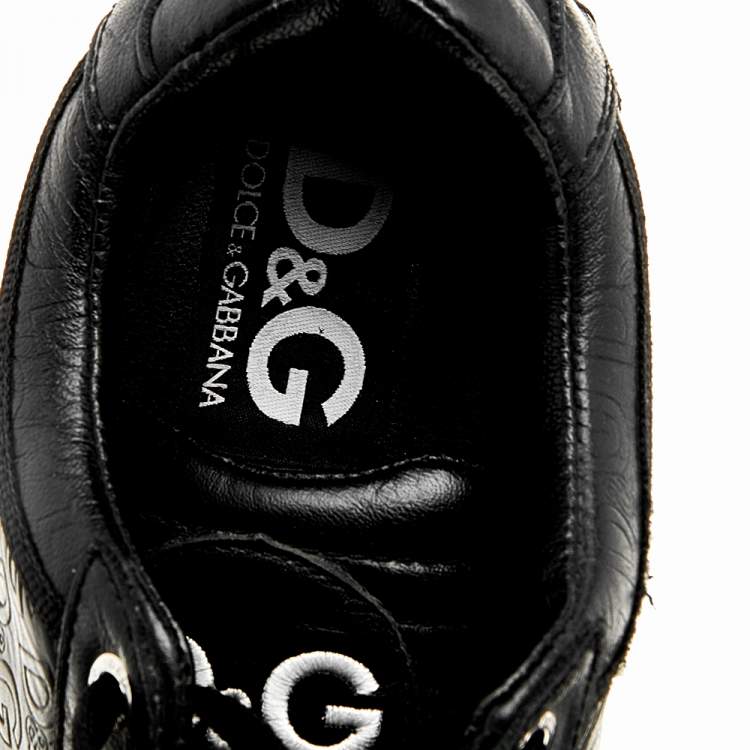 Pre Owned Dolce & Gabbana Black Leather Monogram Embossed Low Top Sneakers Size 38