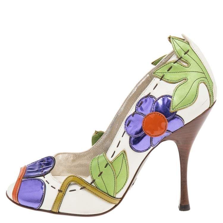Pre Owned Dolce & Gabbana Multicolor Leather Floral Peep Toe Pumps 37