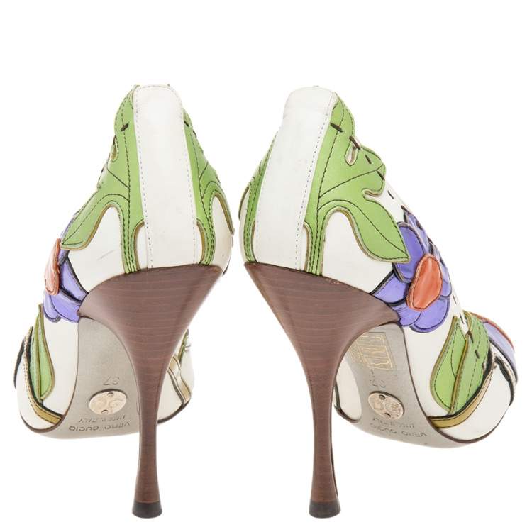 Pre Owned Dolce & Gabbana Multicolor Leather Floral Peep Toe Pumps 37