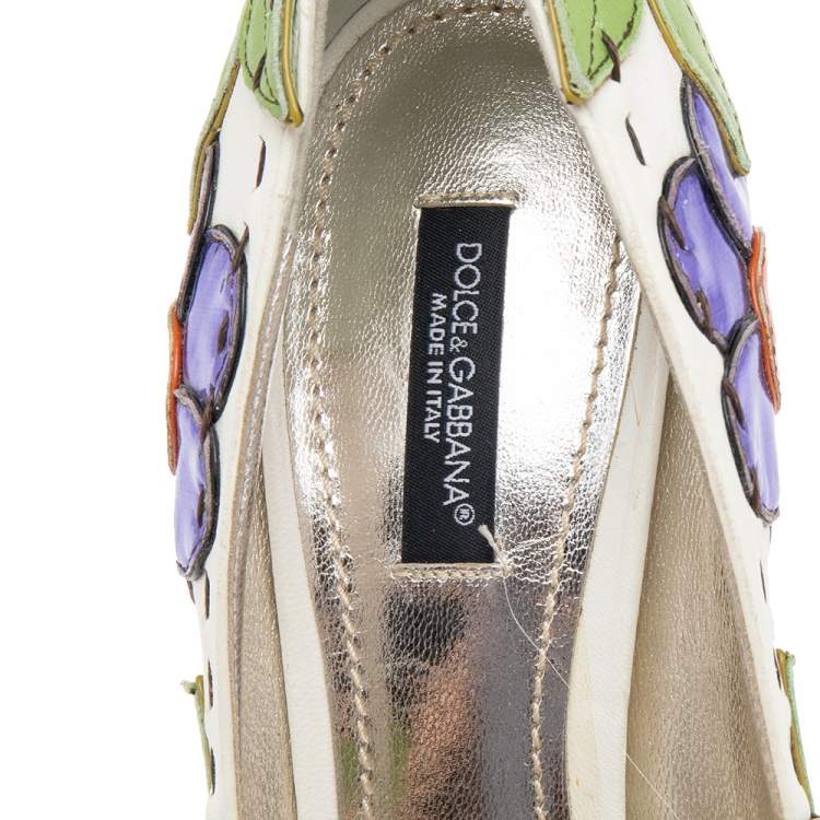 Pre Owned Dolce & Gabbana Multicolor Leather Floral Peep Toe Pumps 37