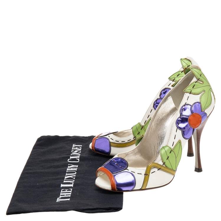 Pre Owned Dolce & Gabbana Multicolor Leather Floral Peep Toe Pumps 37