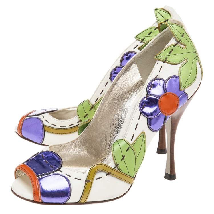 Pre Owned Dolce & Gabbana Multicolor Leather Floral Peep Toe Pumps 37