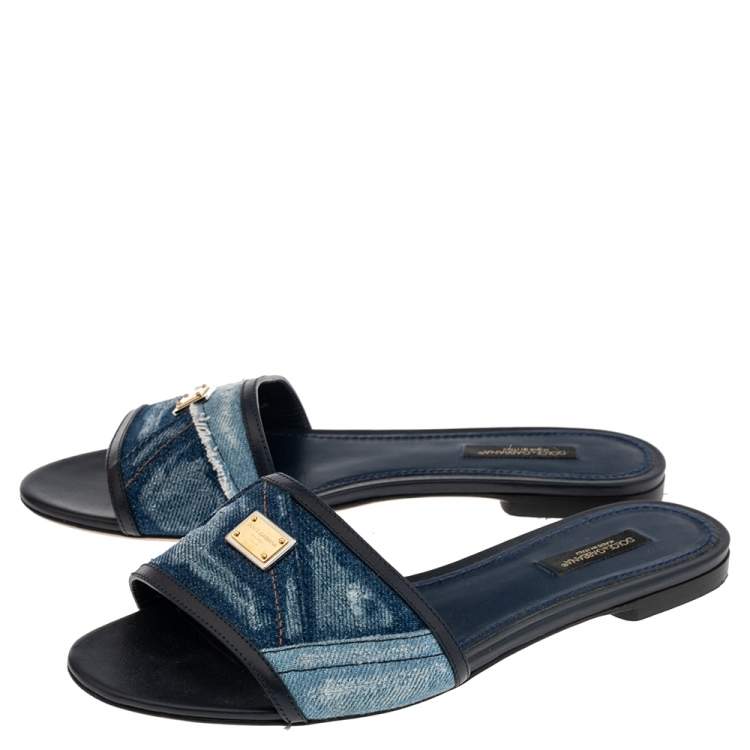 Pre Owned Dolce & Gabbana Blue Denim Flat Sandals Size 37.5