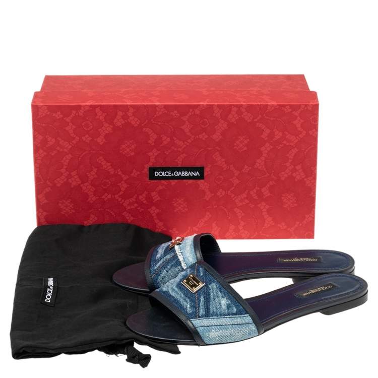Pre Owned Dolce & Gabbana Blue Denim Flat Sandals Size 37.5