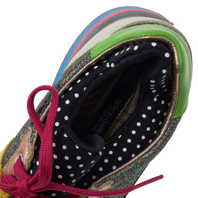 مملوكة مسبقًا Dolce & Gabbana Multicolor Leather, Glitter, And Fabric Low Top Sneakers Size 37