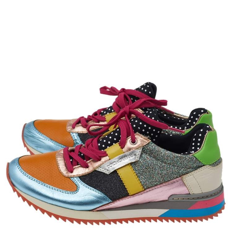 مملوكة مسبقًا Dolce & Gabbana Multicolor Leather, Glitter, And Fabric Low Top Sneakers Size 37