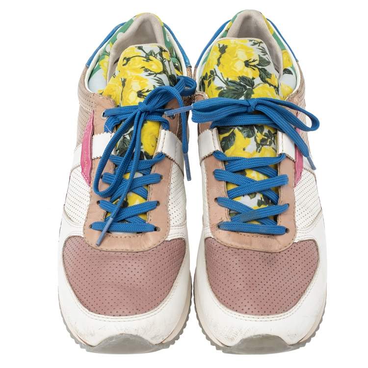 Pre Owned Dolce & Gabbana Multicolor Patchwork Leather And Fabric Low Top Sneakers Size 41