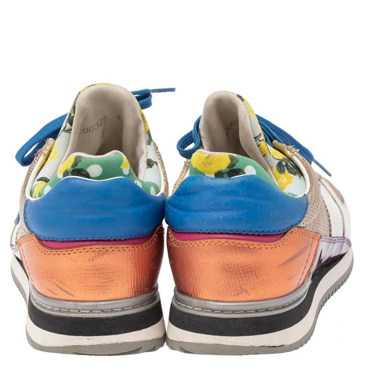 Pre Owned Dolce & Gabbana Multicolor Patchwork Leather And Fabric Low Top Sneakers Size 41