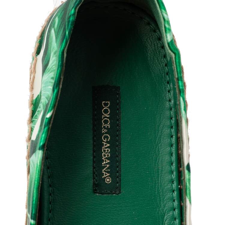 مملوكة مسبقًا Dolce & Gabbana Green/White Floral Print Satin Embellished Espadrille Flats Size 37