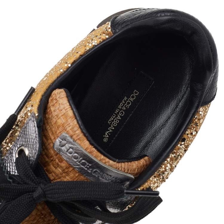 Pre Owned Dolce & Gabbana Multicolor Glitter, Leather, Patent Leather, And Suede Low Top Sneakers Size 38