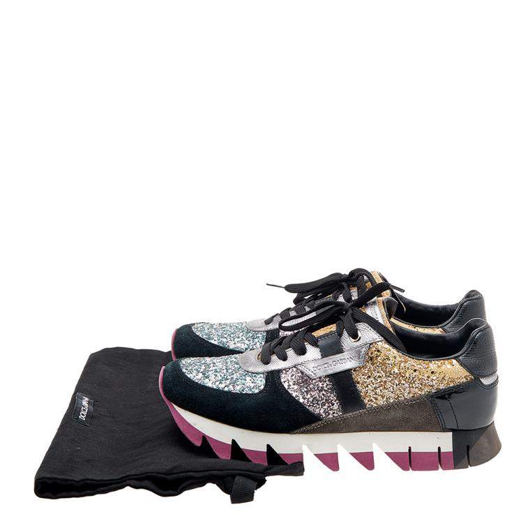 Pre Owned Dolce & Gabbana Multicolor Glitter, Leather, Patent Leather, And Suede Low Top Sneakers Size 38