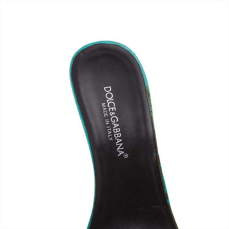 Pre Owned Dolce & Gabbana Blue Canvas And Leather Embellished Slide Sandals Size 39