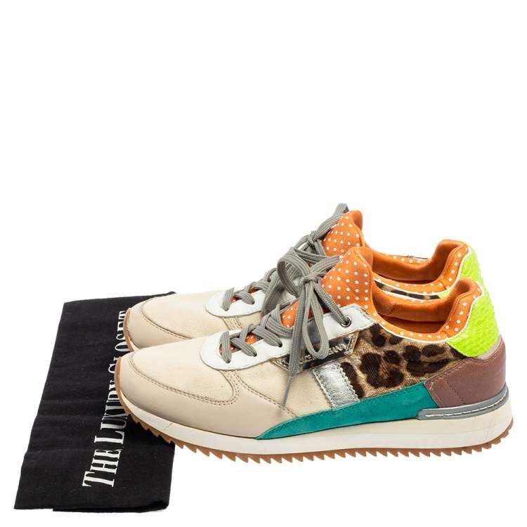 Pre Owned Dolce & Gabbana Multicolor Suede, Leather, And Canvas Lace Up Sneakers Size 37 