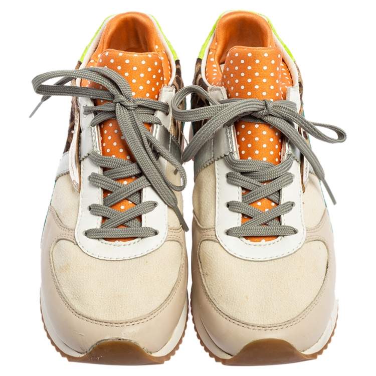 Pre Owned Dolce & Gabbana Multicolor Suede, Leather, And Canvas Lace Up Sneakers Size 37 