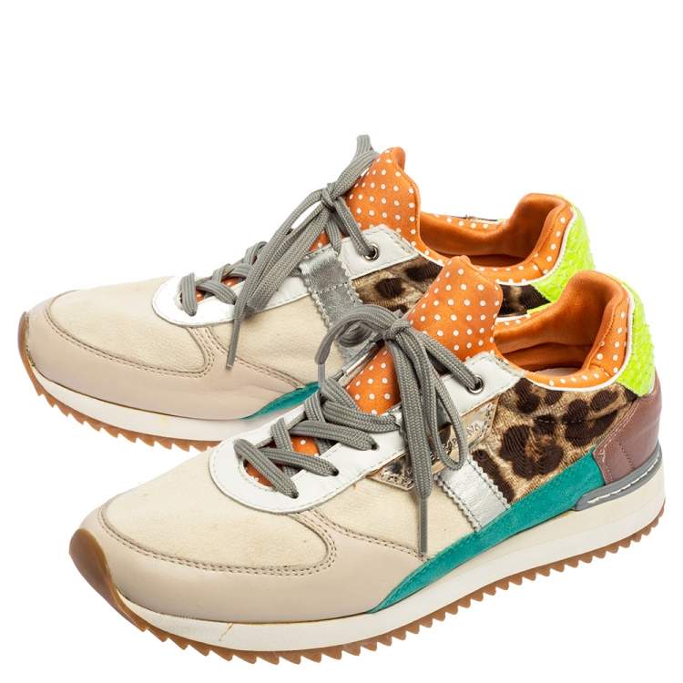 Pre Owned Dolce & Gabbana Multicolor Suede, Leather, And Canvas Lace Up Sneakers Size 37 