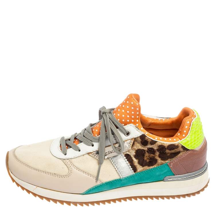 Pre Owned Dolce & Gabbana Multicolor Suede, Leather, And Canvas Lace Up Sneakers Size 37 