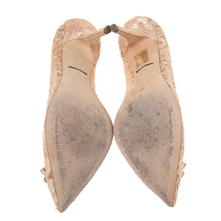 Pre Owned Dolce & Gabbana Beige Lace Bellucci Crystal Embellished Pumps Size 41