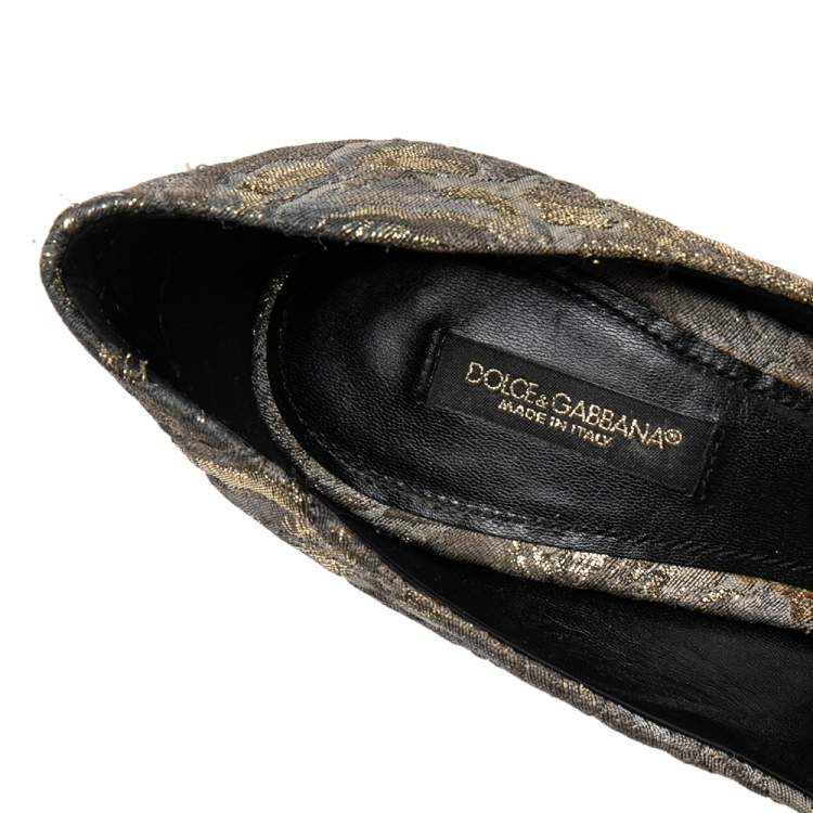 Pre Owned Dolce & Gabbana Gold/Grey Lurex Fabric Floral Bellucci Crystal Embellished Pumps Size 37