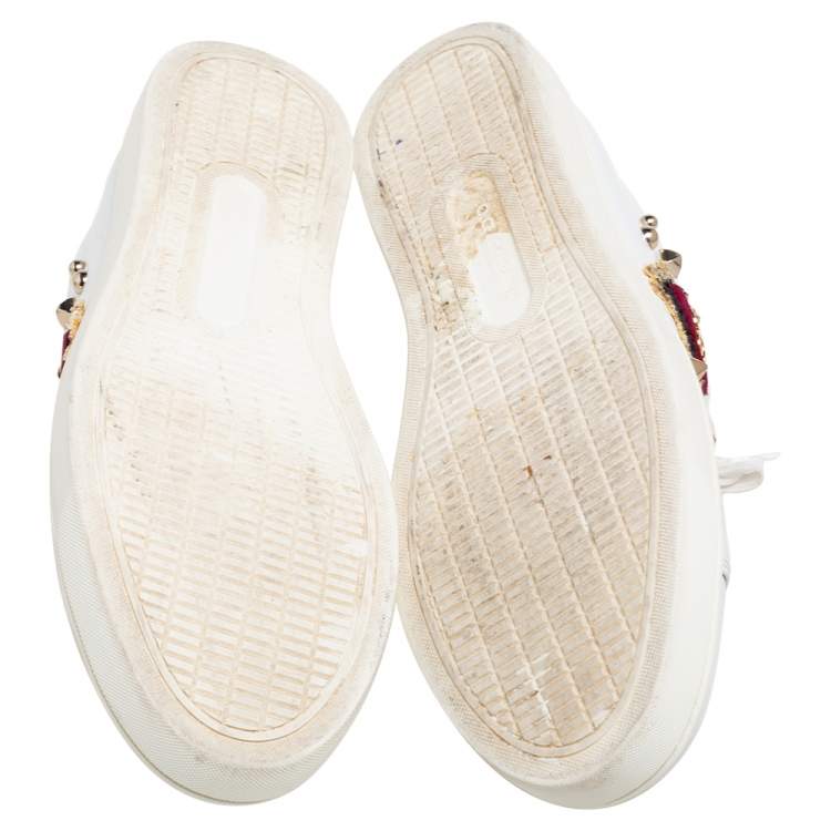 Pre Owned Dolce & Gabbana White  Leather Embellished Portofino Sneakers Size 40.5