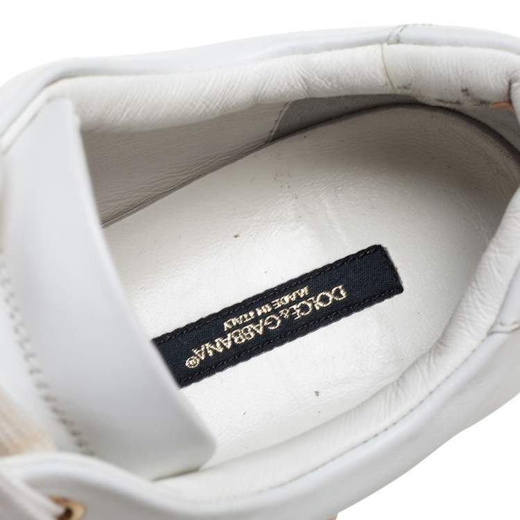 Pre Owned Dolce & Gabbana White  Leather Embellished Portofino Sneakers Size 40.5