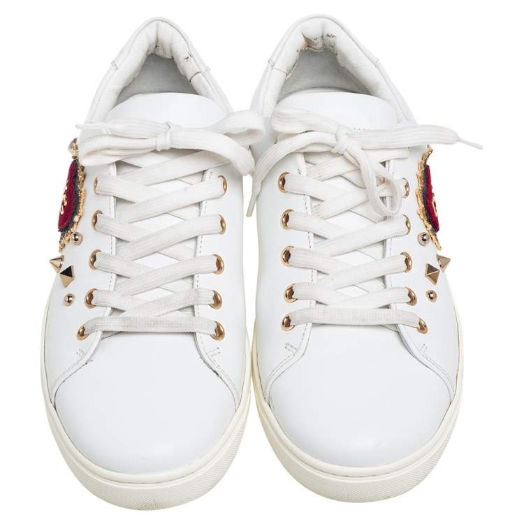 Pre Owned Dolce & Gabbana White  Leather Embellished Portofino Sneakers Size 40.5