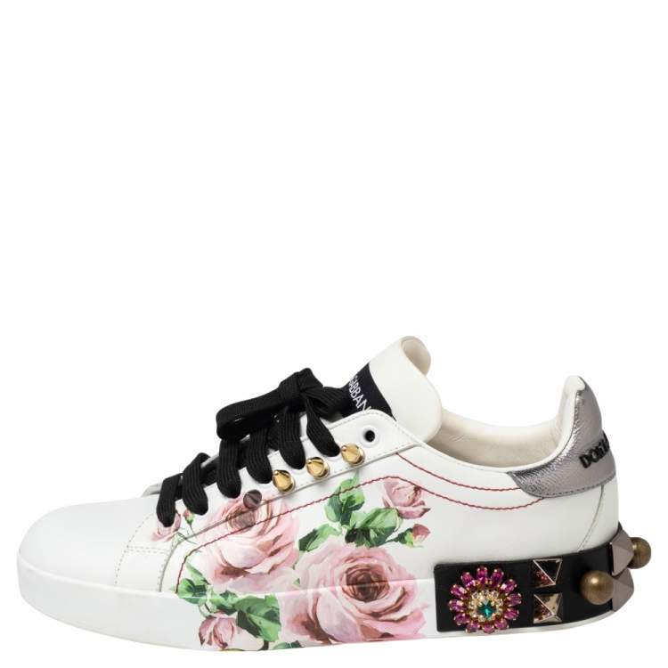 Pre Owned Dolce & Gabbana Multicolor Leather Printed Appliques Sneakers Size 40