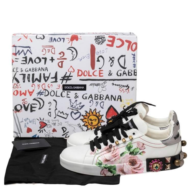 Pre Owned Dolce & Gabbana Multicolor Leather Printed Appliques Sneakers Size 40