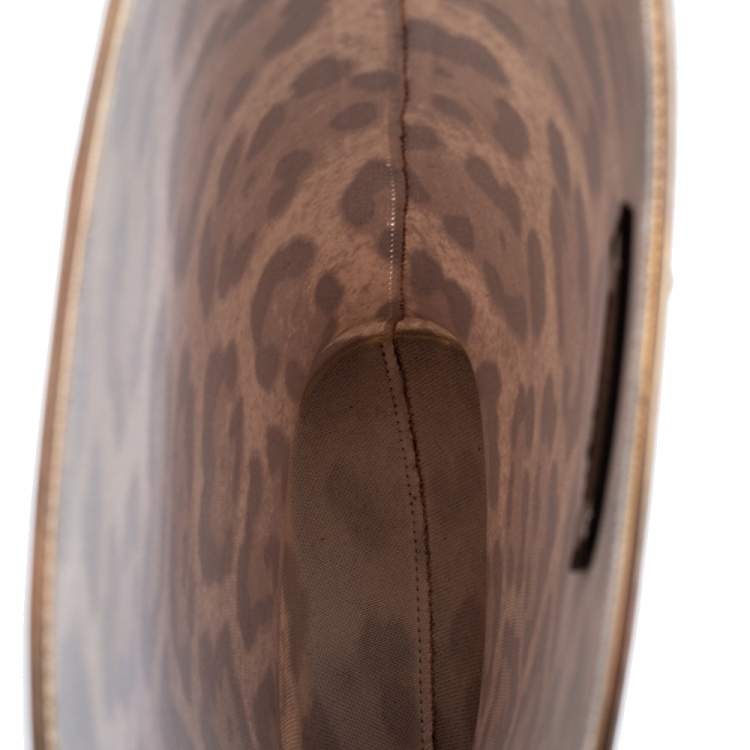 Pre Owned Dolce & Gabbana Black/Gold Leopard Print PVC Mid calf Rain Boots Size 38