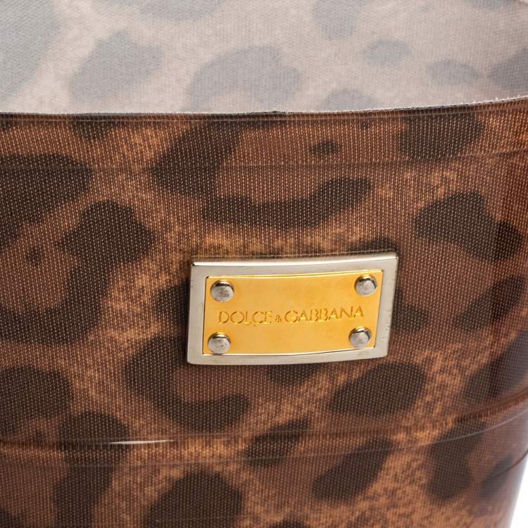 Pre Owned Dolce & Gabbana Black/Gold Leopard Print PVC Mid calf Rain Boots Size 38