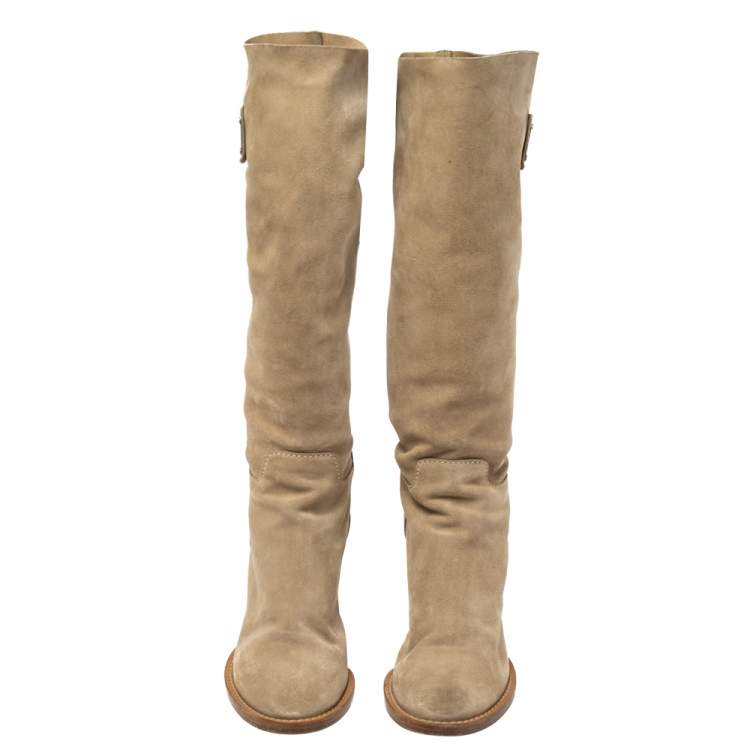 Pre Owned Dolce & Gabbana Beige Suede Knee Boots Size 39