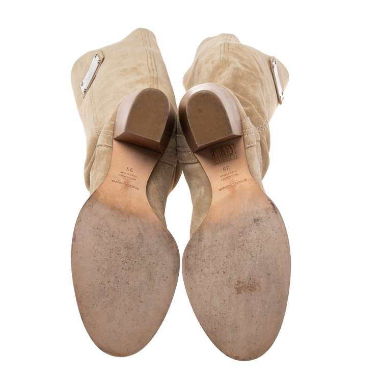 Pre Owned Dolce & Gabbana Beige Suede Knee Boots Size 39