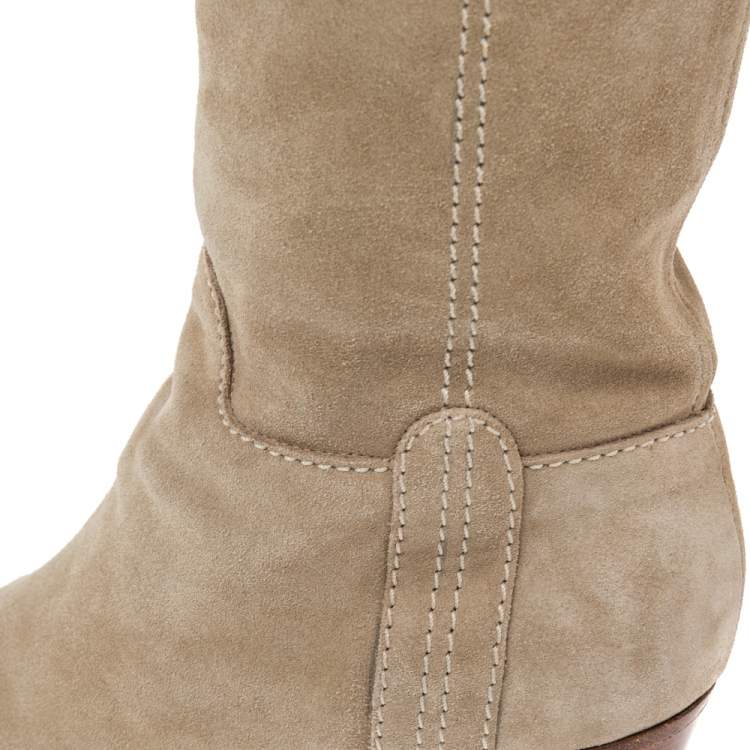 Pre Owned Dolce & Gabbana Beige Suede Knee Boots Size 39