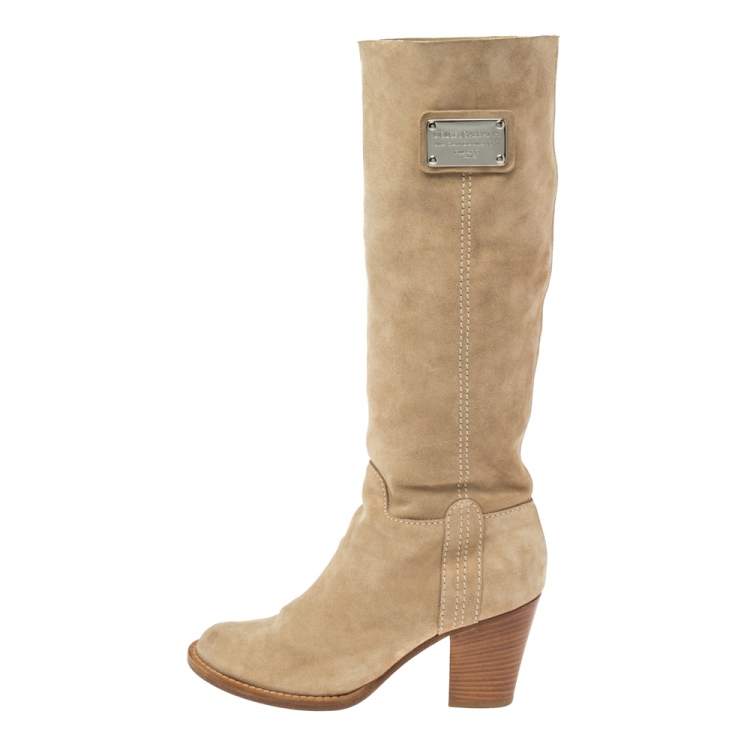 Pre Owned Dolce & Gabbana Beige Suede Knee Boots Size 39