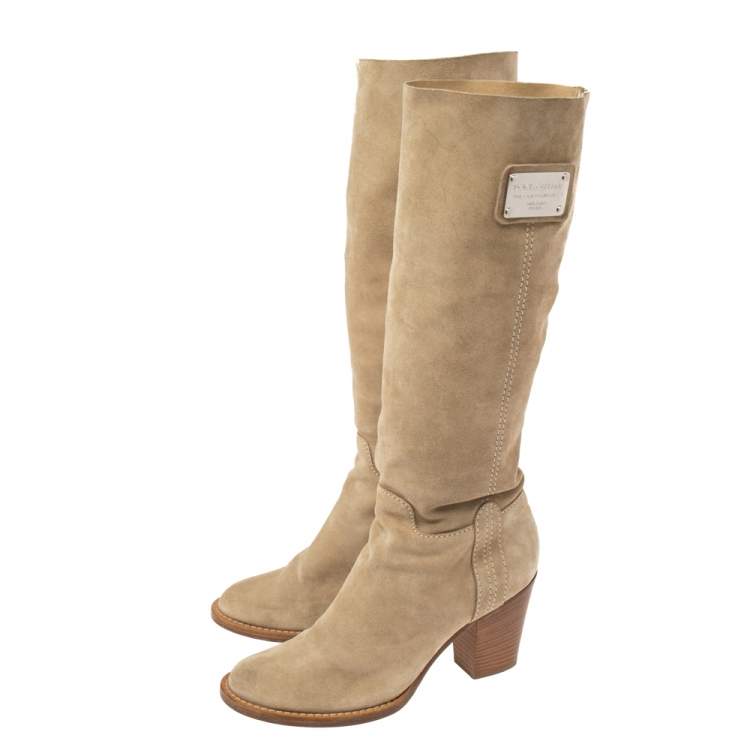 Pre Owned Dolce & Gabbana Beige Suede Knee Boots Size 39