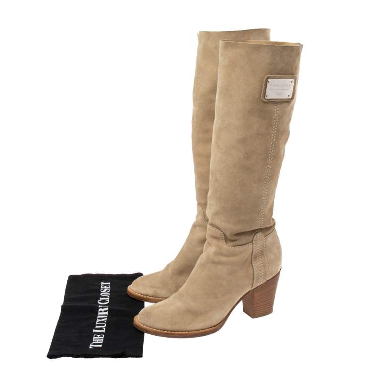 Pre Owned Dolce & Gabbana Beige Suede Knee Boots Size 39