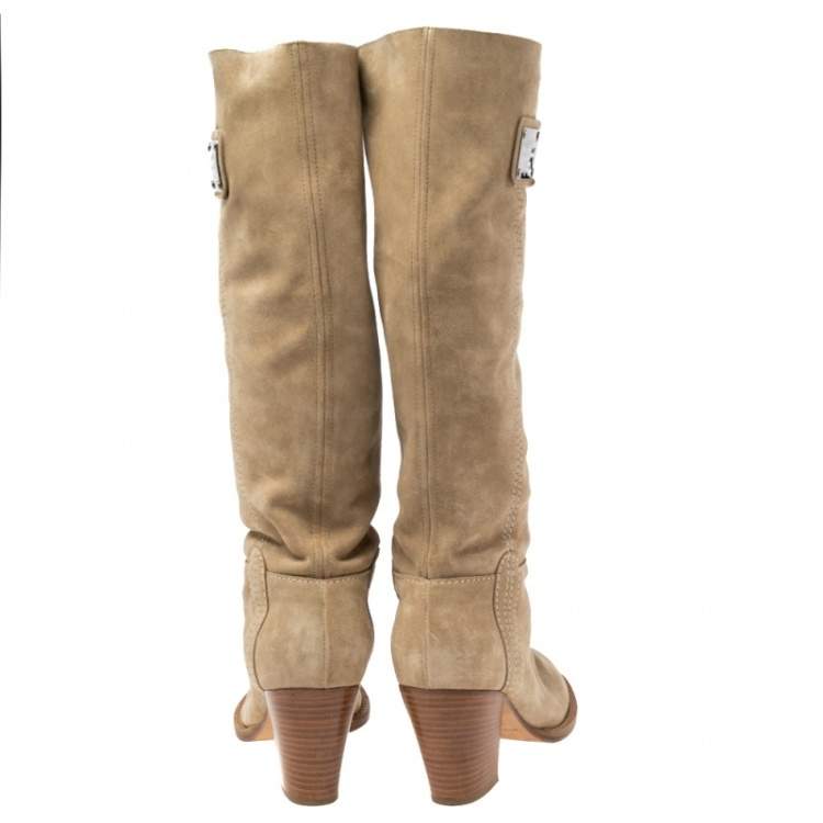 Pre Owned Dolce & Gabbana Beige Suede Knee Boots Size 39