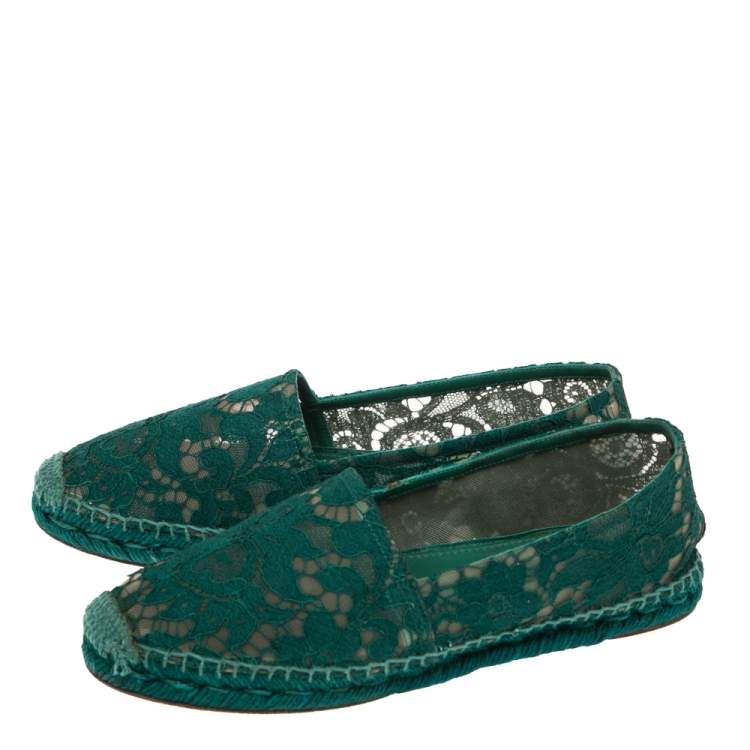 Pre Owned Dolce & Gabbana Green Lace Espadrille Flats Size 40