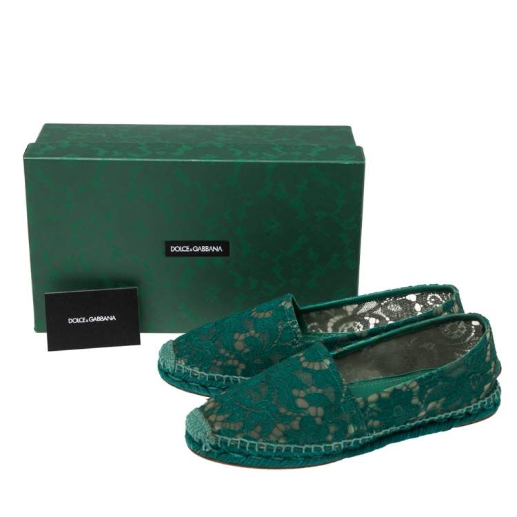 Pre Owned Dolce & Gabbana Green Lace Espadrille Flats Size 40