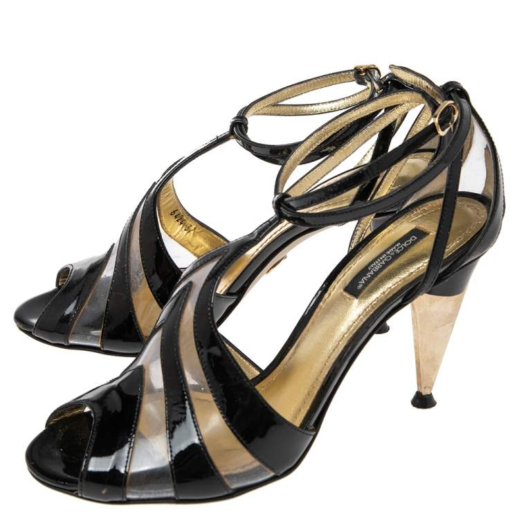 Pre Owned Dolce & Gabbana Black PVC And Leather Strappy Sandals Size 37