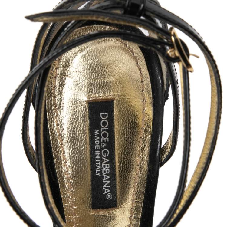 Pre Owned Dolce & Gabbana Black PVC And Leather Strappy Sandals Size 37